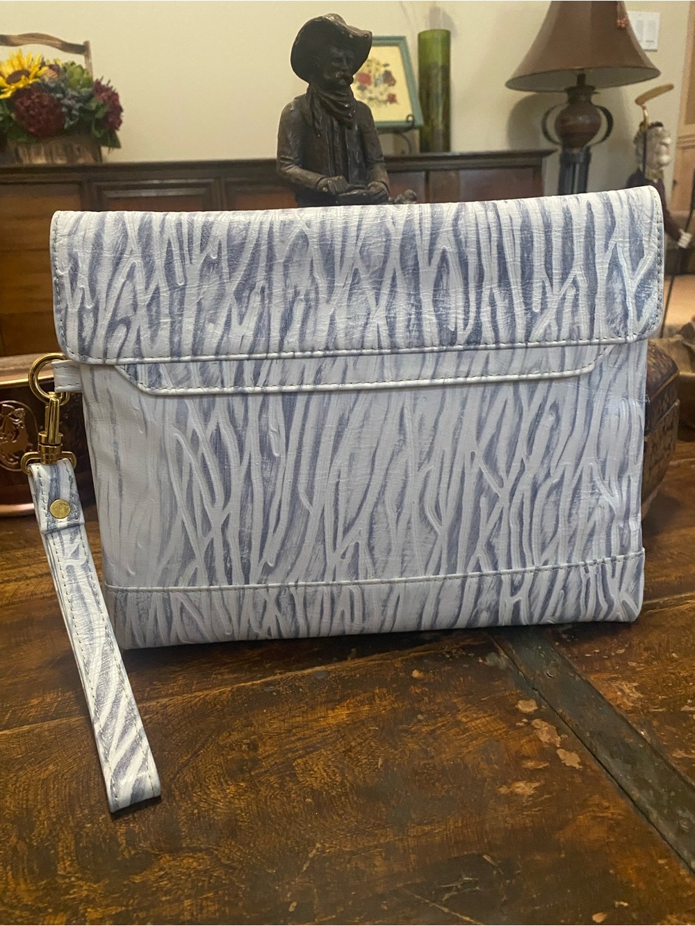 Textured Light Gray Clutch Wristlet with Removable Strap